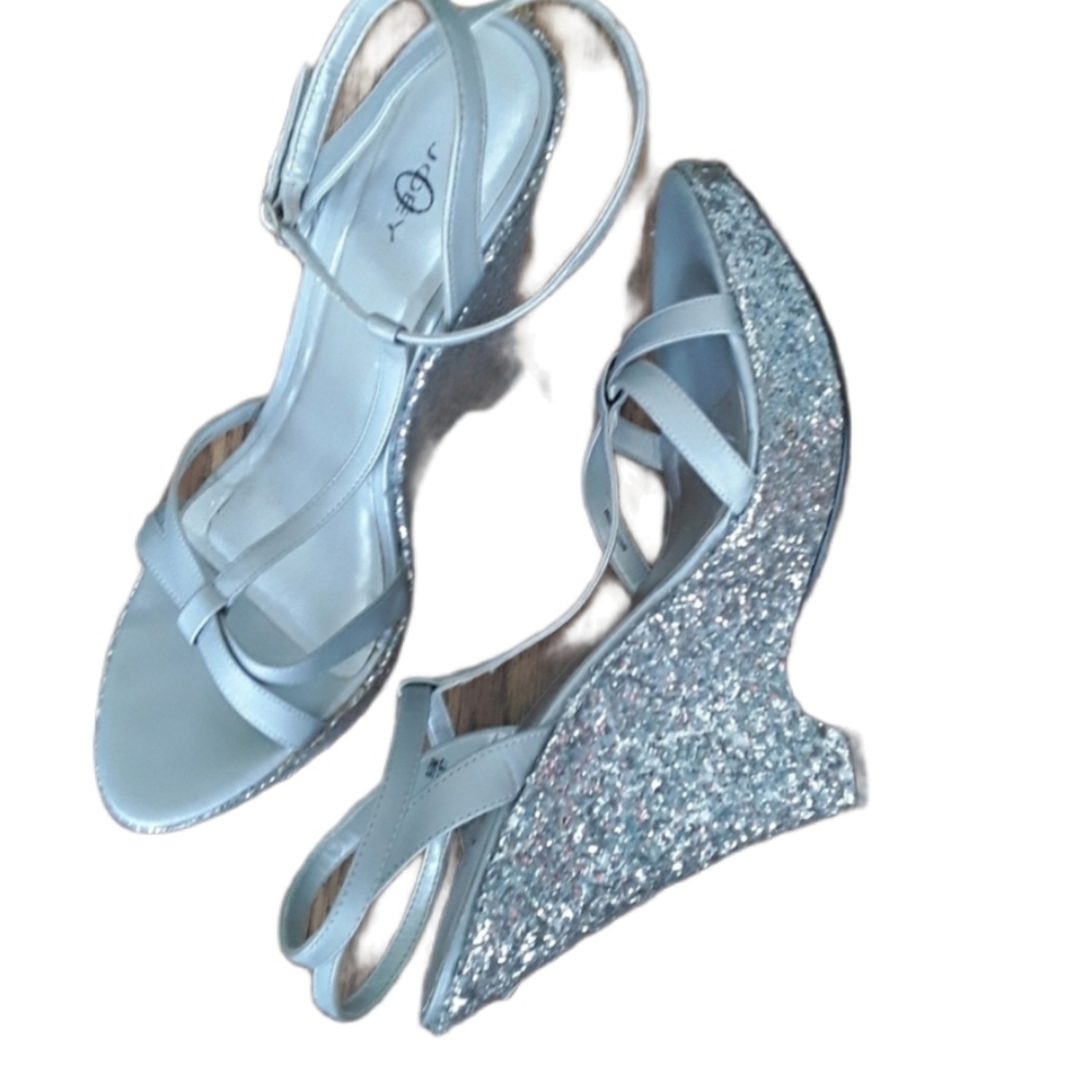 Joey Platform Juliet Glitter Sparkle Wedges EUC sz 9.5